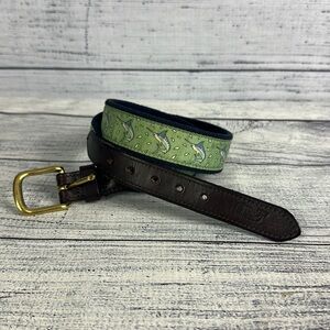 Vineyard Vines Men's Marlin Swordfish Fabric & Leather Ends Surcingle Belt sz 30
